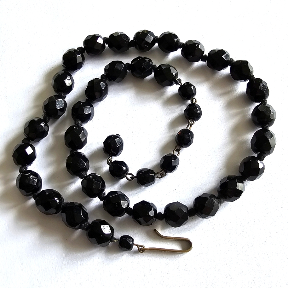 Vintage necklace choker black glass West Western Germany beaded